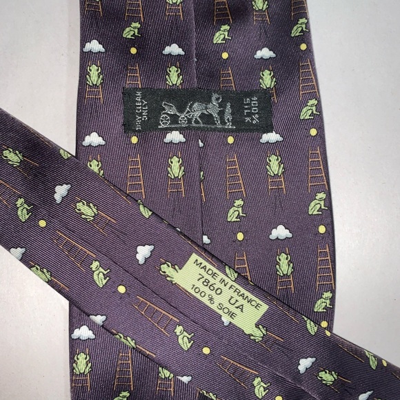 auth HERMÈS #7860 silk twill FROG/ladder/cloud TIE - Picture 4 of 4